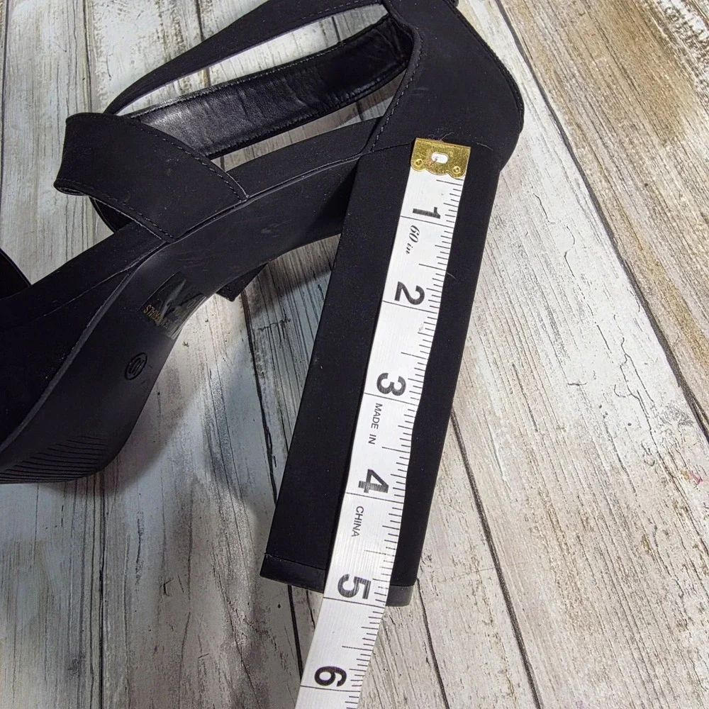 Wild Diva Lounge Black Faux Suede Platform Block Heel Sandals Womens 10 Back Zip